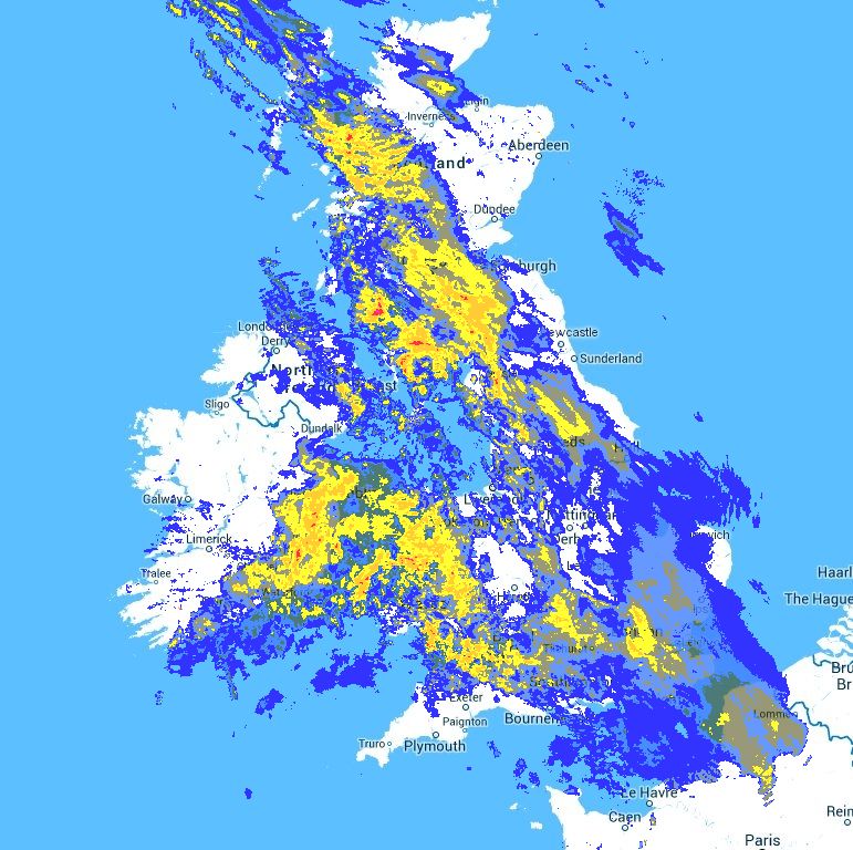 UK Rainfall Radar at 1.00pm GMT, January 21st 2018